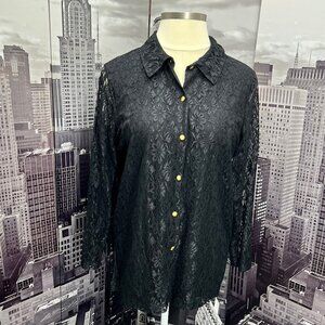 Kathie Lee Lack Button Down Blouse